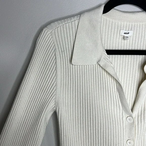 Aerie Ribbed Button Front Long Sleeve Collared Crop Top size Large - Picture 5 of 12